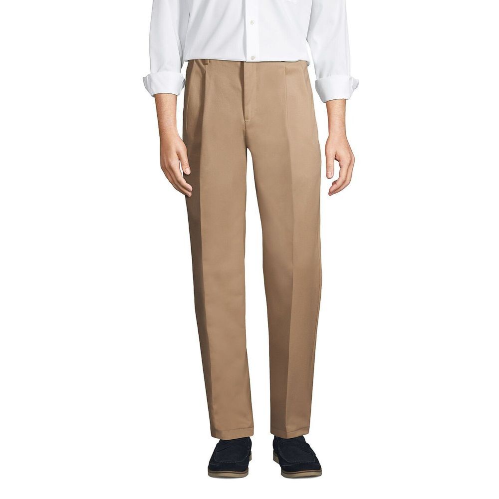 Lands' End Mens‎ Traditional Fit Pleated No Iron Chino Pants Khaki Size 37x28